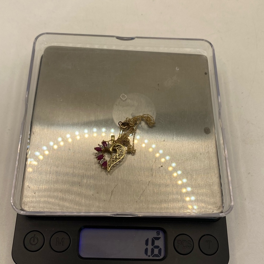 Chain Necklace 10K Yellow Gold Ruby & Diamond ADL Abraham David Loewenstark - Picture 9 of 10